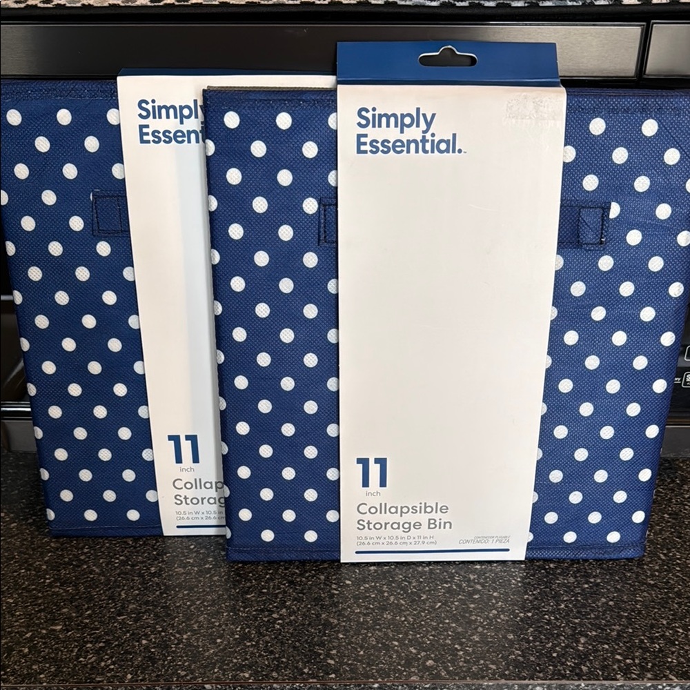 Blue Polka Dot Collapsible Storage Bins - set of 2.